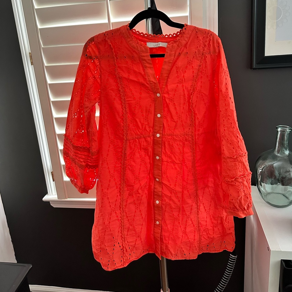 LOFT Long Sleeve Dress in Bright Orange